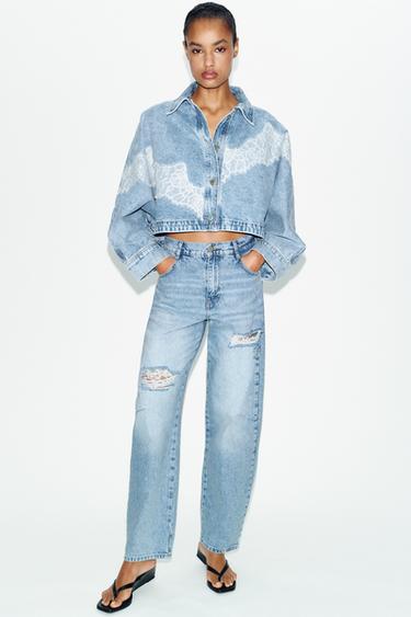 Z1975 RIPPED LACE BAGGY JEANS - Mid-blue by Zara