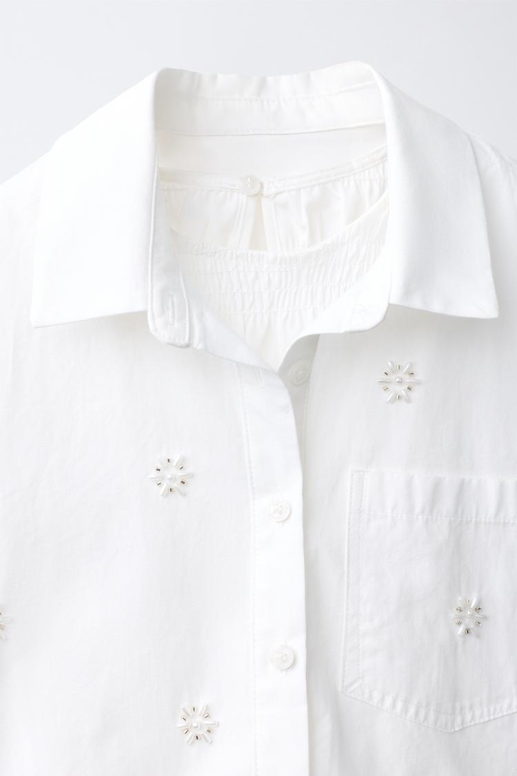 Pack de camisa a rayas y top fruncido con apliques de cuentas 5