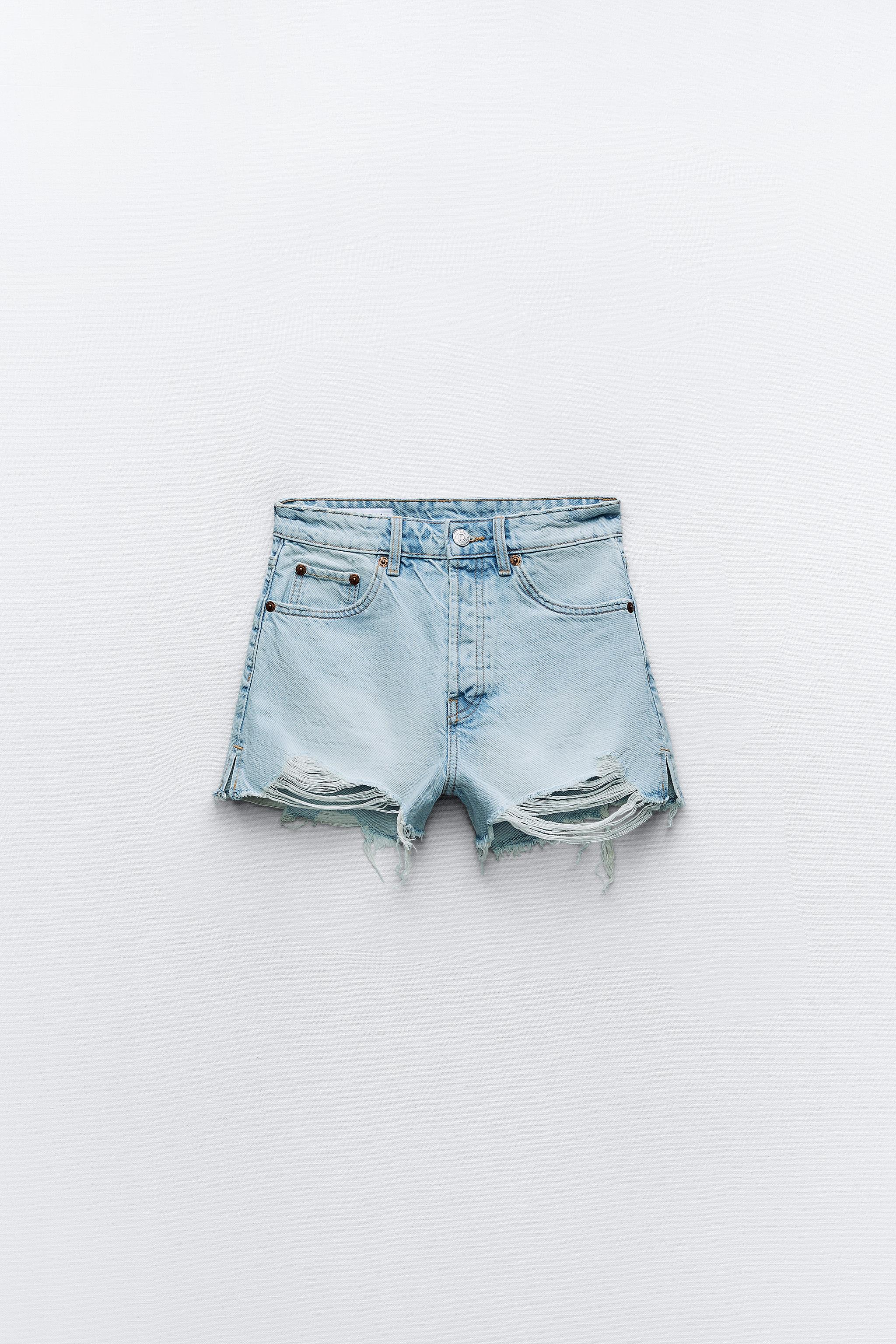 Zara frayed high hot sale rise denim shorts