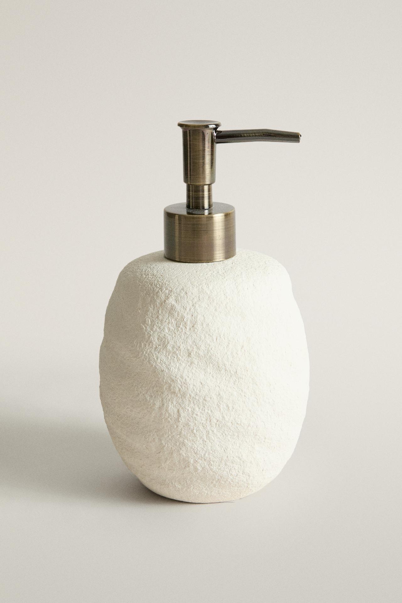 TEXTURED CERAMIC SOAP DISPENSER — Ecru