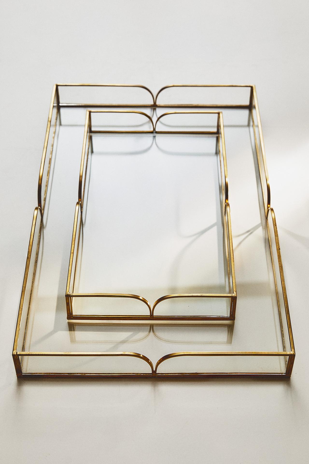 GLASS AND METAL TRAY — Gold