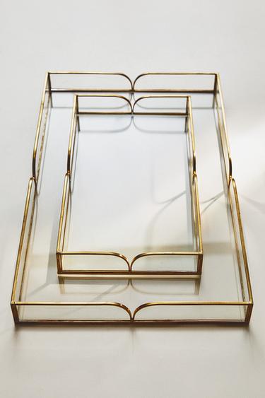 PLATEAU VERRE RECYCLABLE ET MÉTAL - Or de Zara