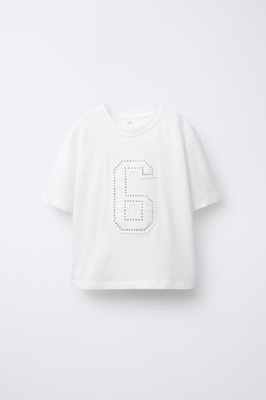 Zara RHINESTONE NUMBER T-SHIRT - White