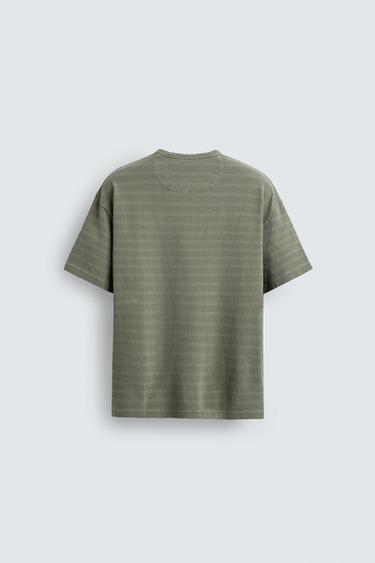 WASHED STRIPED T-SHIRT WITH POCKET - Beige / Green by Zara - Image 6