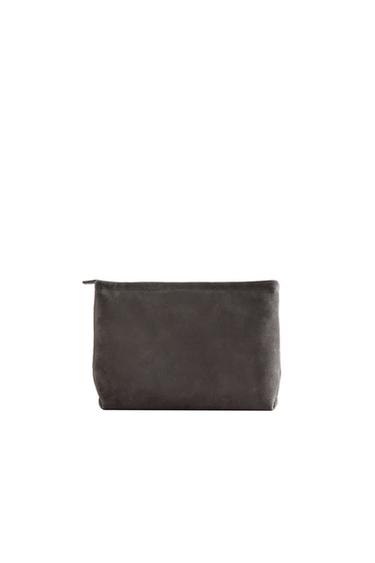 LARGE SPLIT LEATHER WASH BAG - Dark Grey by Zara