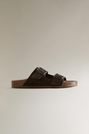 DOUBLE BUCKLE LEATHER SANDALS - Brown by Zara - Image 1