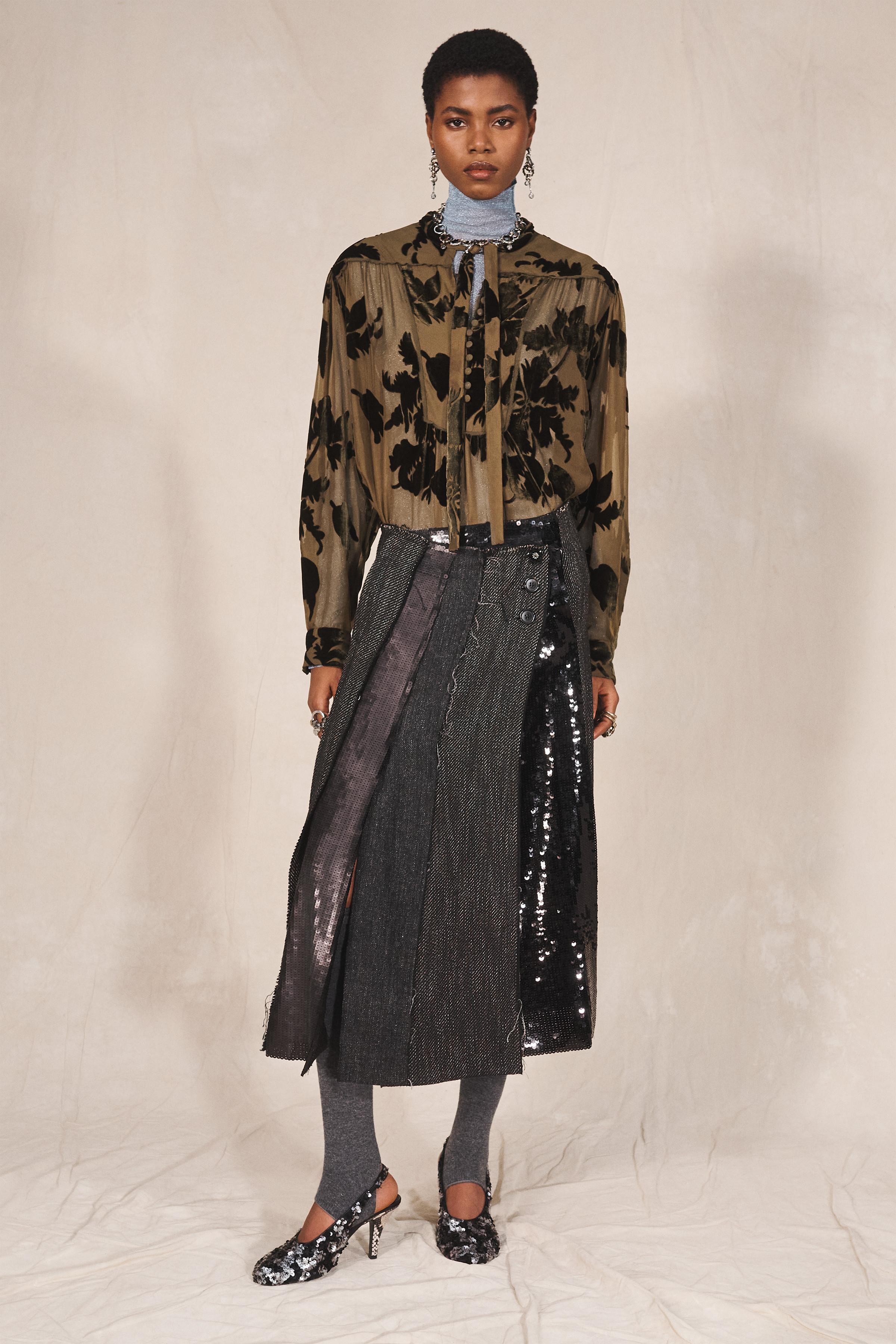 LIMITED EDITION SEQUIN MIXED FABRIC SKIRT