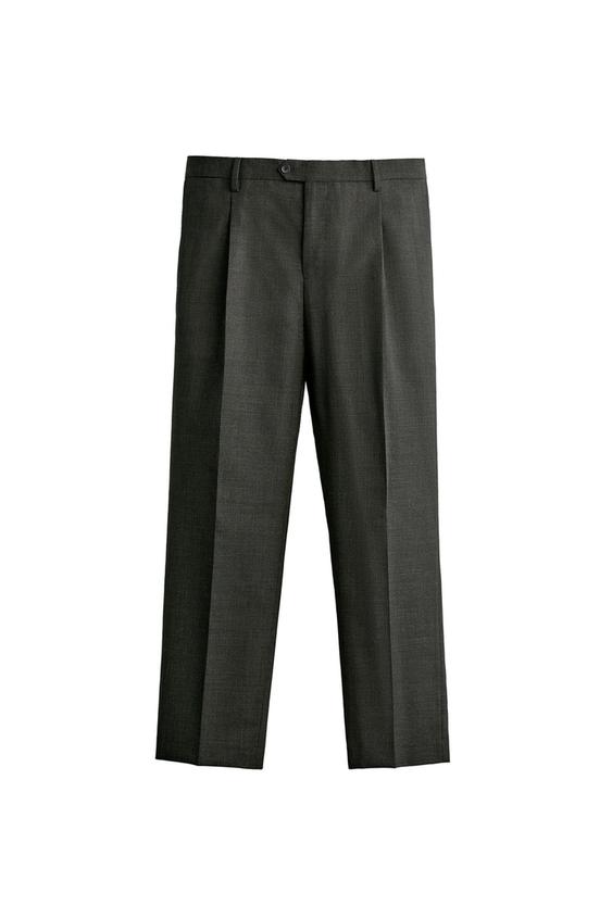 PANTALON DE COSTUME PIED-DE-POULE 100 % LAINE - Vert foncé de Zara