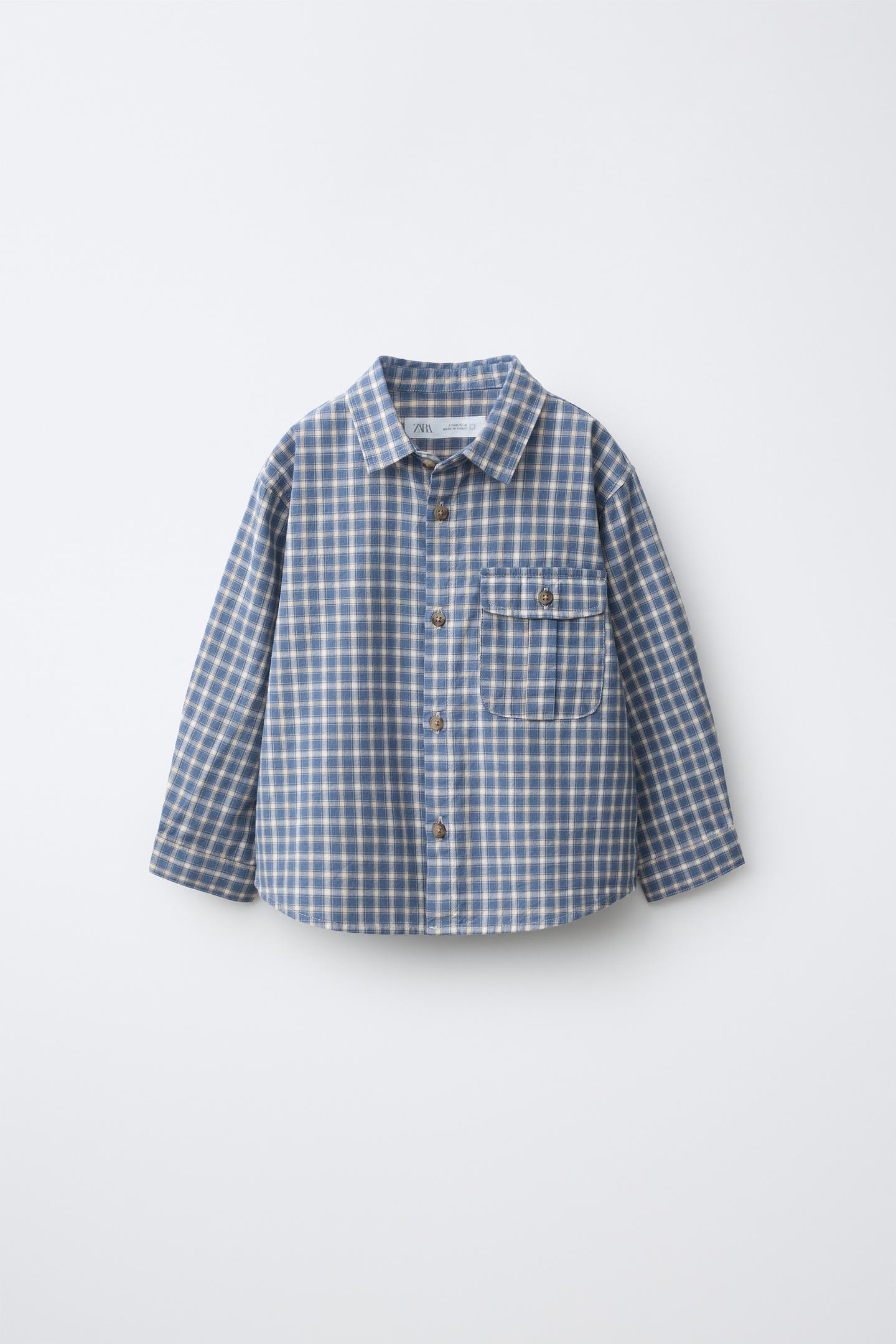 Детская рубашка Zara Plaid Pocket, цвет: Синий — фото 1