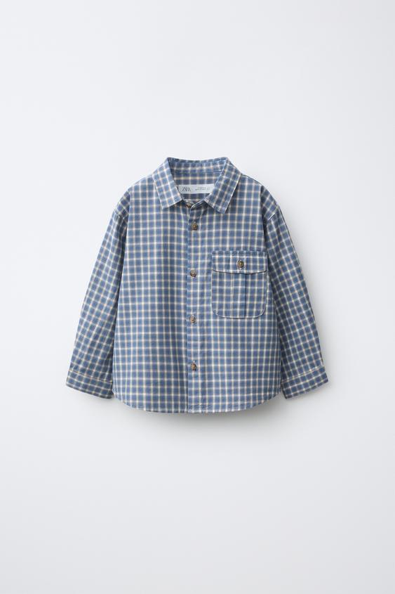 CHECK SHIRT WITH POCKET - Mid-blue by Zara - Image 0