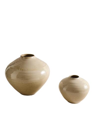 ENAMELLED STONEWARE VASE - Oyster-white by Zara