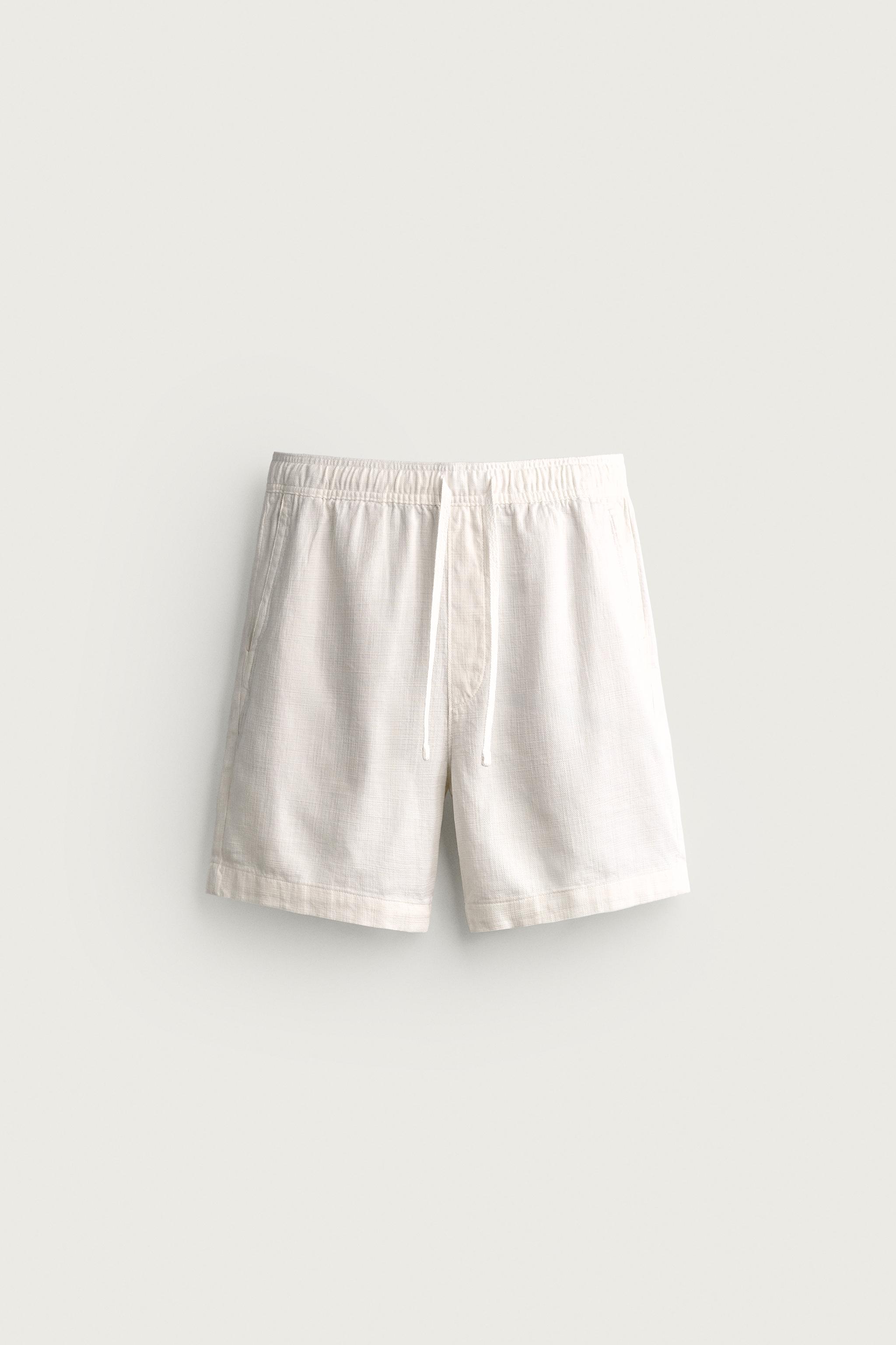 TEXTURED REGULAR FIT SHORTS — Oyster-white