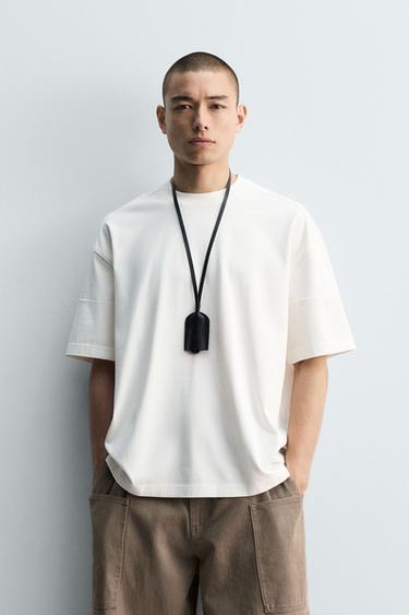 CAMISETA BOXY FIT COSTURAS - Blanco roto de Zara