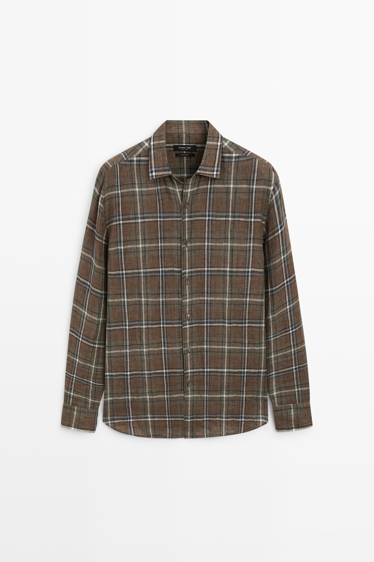 100% linen regular fit check shirt — Green