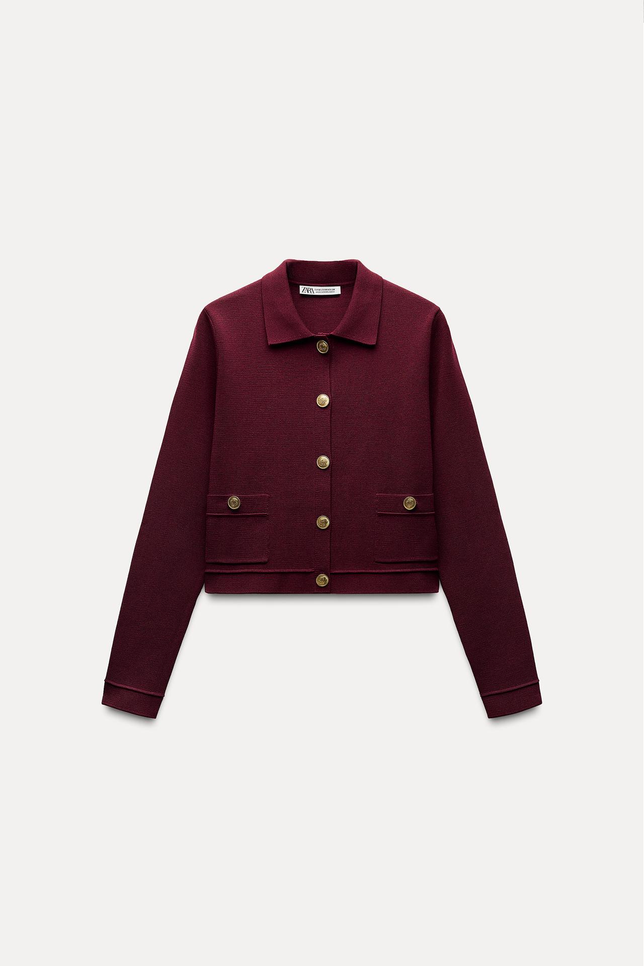 CHAQUETA PUNTO BOTÓN DORADO - Burgundy de Zara - Imagen 3