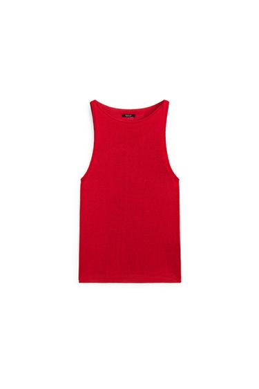 Top en maille fine à encolure américaine - Rouge de Zara