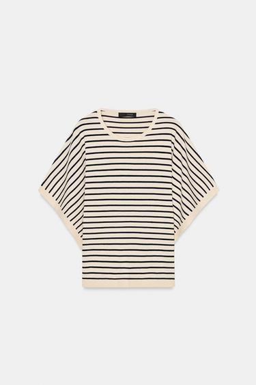 와이드 슬리브 니트 탑 - Zara 스트라이프