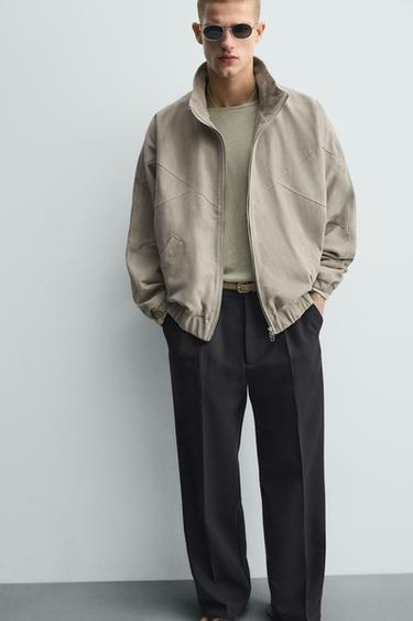 BLOUSON RELAXED FIT EN CUIR DAIM - Gris taupe de Zara - Image 4