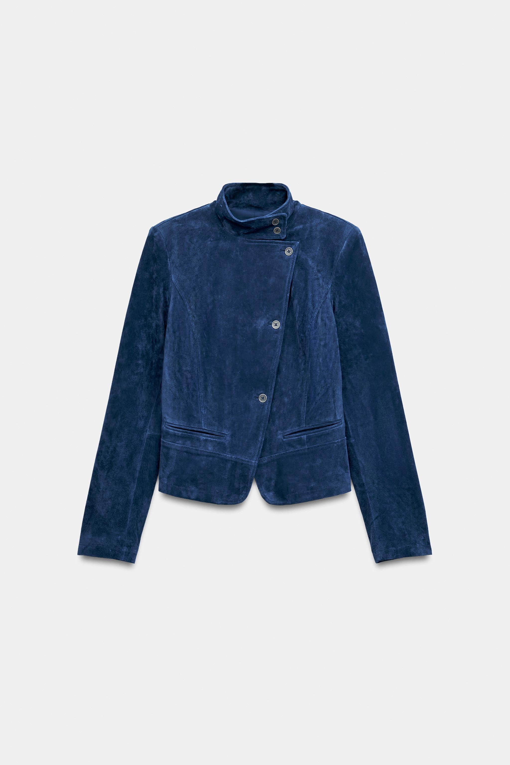 VESTE CROISÉE 100% CUIR DAIM