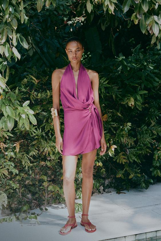 ROBE MINI HALTER NŒUD Aubergine ZARA Canada