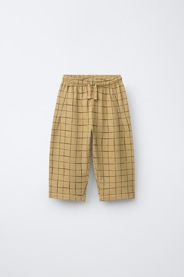 PRINTED CHECK TROUSERS - Sand by Zara