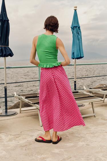 JUPE MI-LONGUE À CARREAUX - Fuchsia de Zara - Image 3