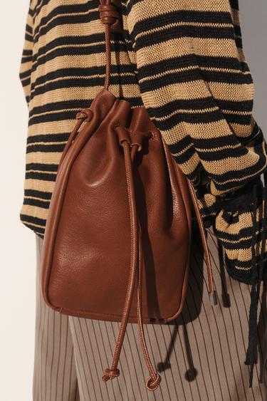 LEATHER CROSSBODY BAG - Brown by Zara - Image 1