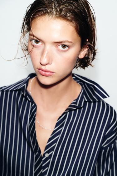 STRIPED PUFF SLEEVE SHIRT - Navy / White by Zara - Image 3