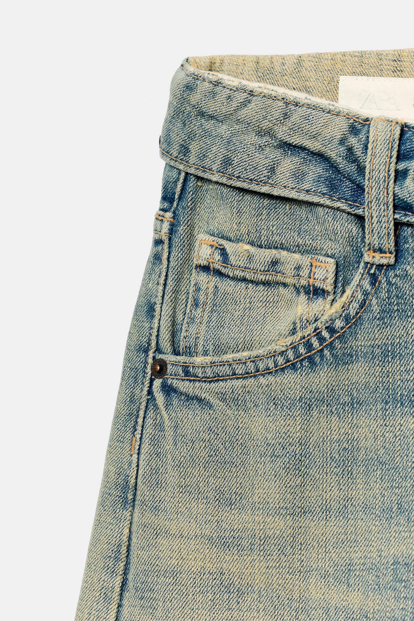 Женские джинсы Zara Trf Mid-Rise Folded Waist, цвет: Синий / Зелёный — фото 11