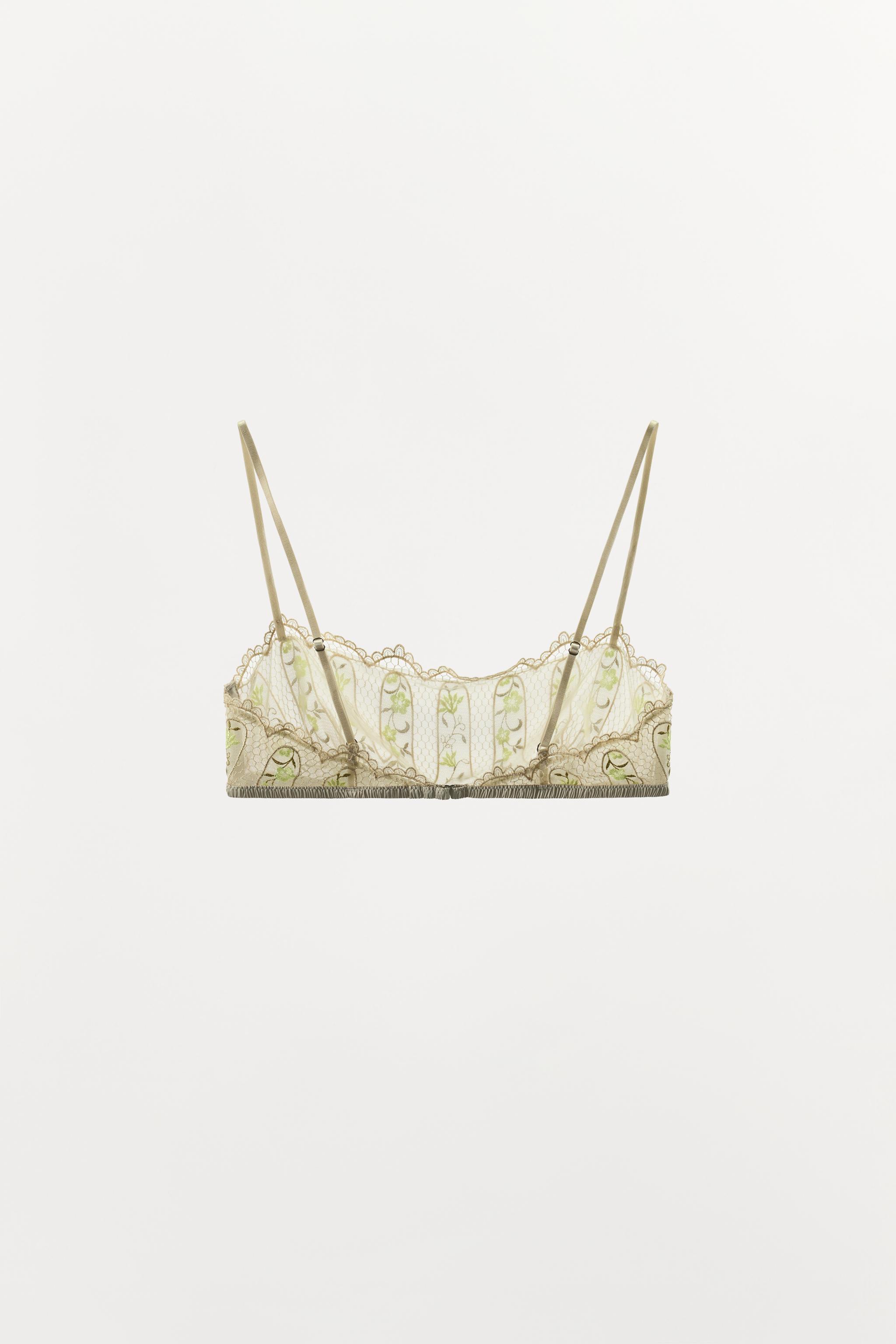 EMBROIDERED FLOWER LACE BANDEAU BRA