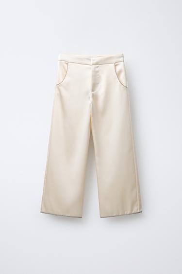 SATIN TROUSERS WITH SHINY DETAIL - Ecru by Zara