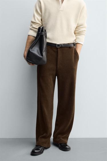 PANTALON COUPE LARGE EN VELOURS CÔTELÉ - Marron de Zara - Image 1
