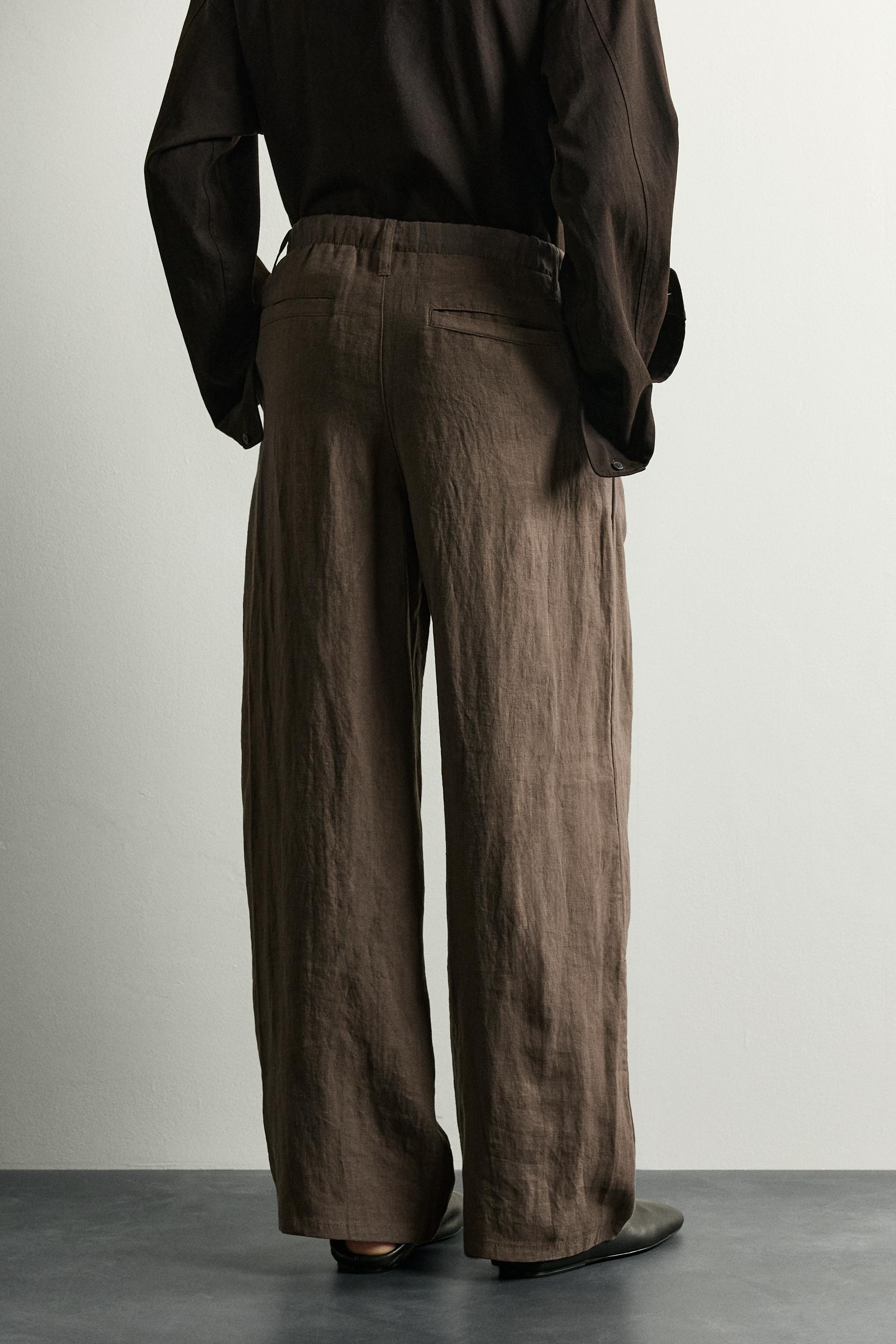 Zara %100 KETEN RELAXED FIT PANTOLON görsel 3