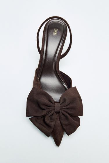 حذاء بكعب وتفصيل فيونكة - بني الخاص بـ Zara