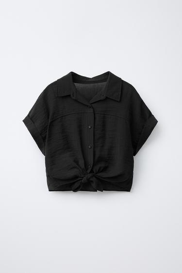 TEXTURED SHIRT WITH KNOT - Black by Zara