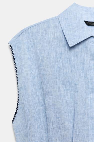 LINEN BLEND DARTED TOP - Blue by Zara - Image 7