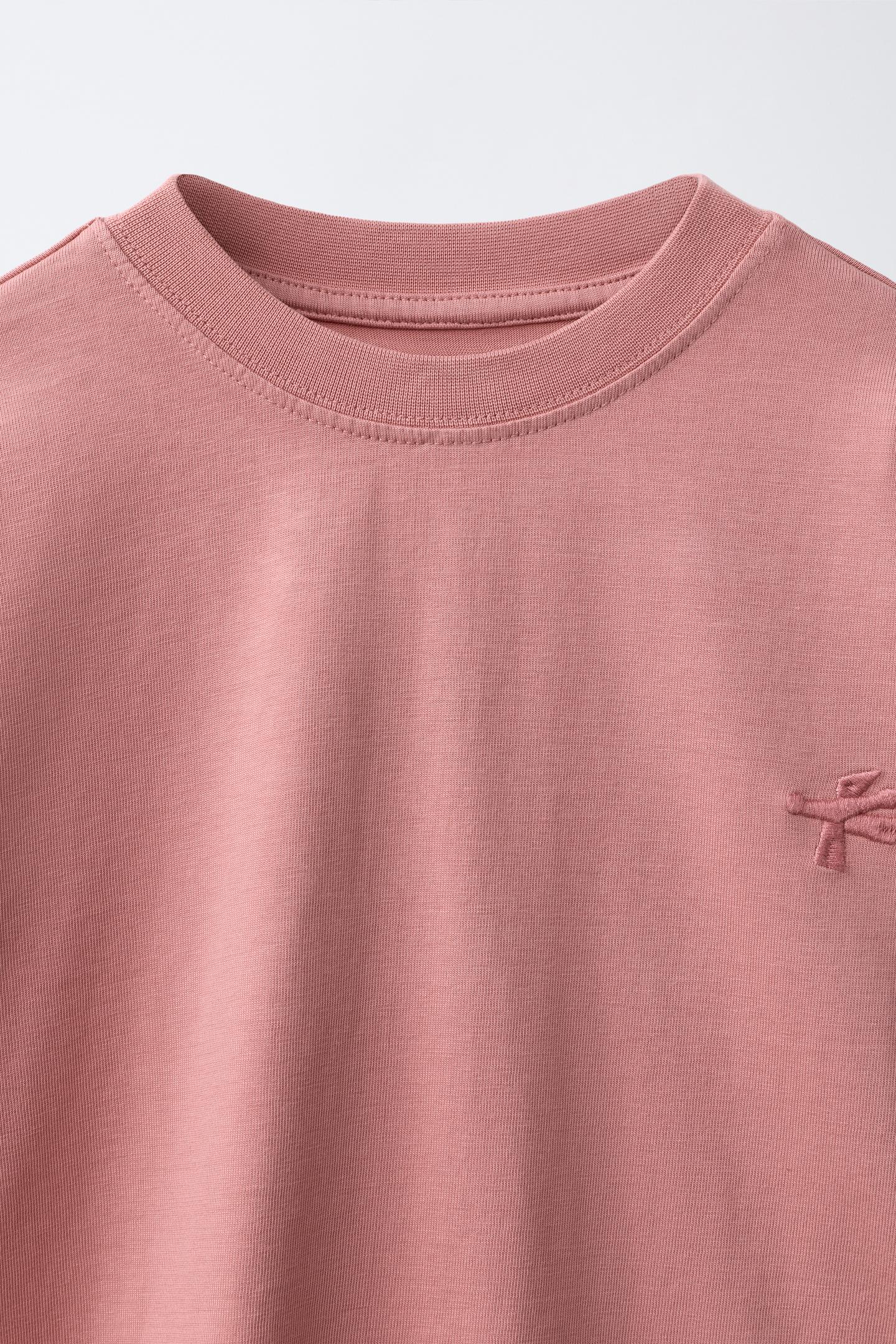 Детская футболка Zara Embroidered Logo Layered Sleeve, цвет: Розовый — фото 3