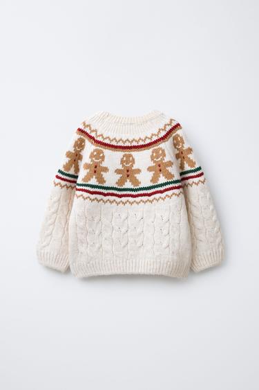 PULL EN MAILLE À TORSADES AVEC IMPRIMÉ BISCUITS - Écru de Zara - Image 1