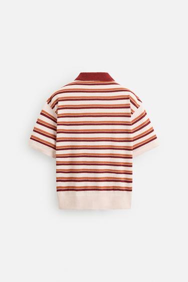 STRIPED TEXTURED KNIT POLO SHIRT - Multicoloured by Zara - Image 7