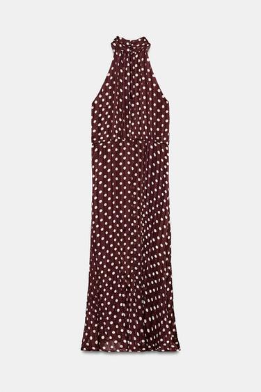 POLKA DOT MIDI DRESS - Ecru / Maroon by Zara - Image 8