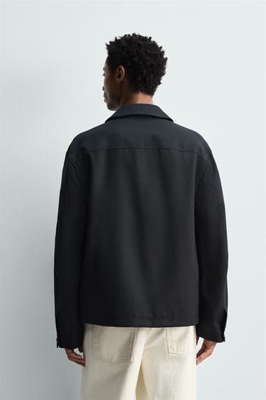 WOOL ZIP-UP OVERSHIRT - Navy blue by Zara - Image 2
