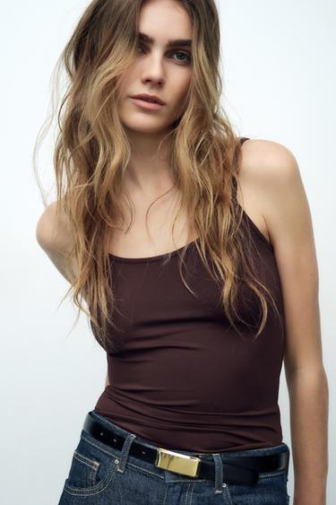 STRETCH VEST TOP - Burgundy by Zara - Image 0