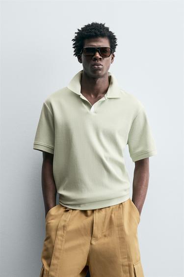 Zara VERTICAL TEXTURED POLO SHIRT - Pistachio