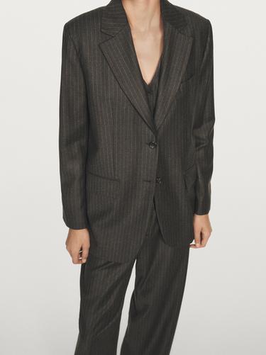 Blazer à rayures tennis 100 % laine - Chocolat de Zara