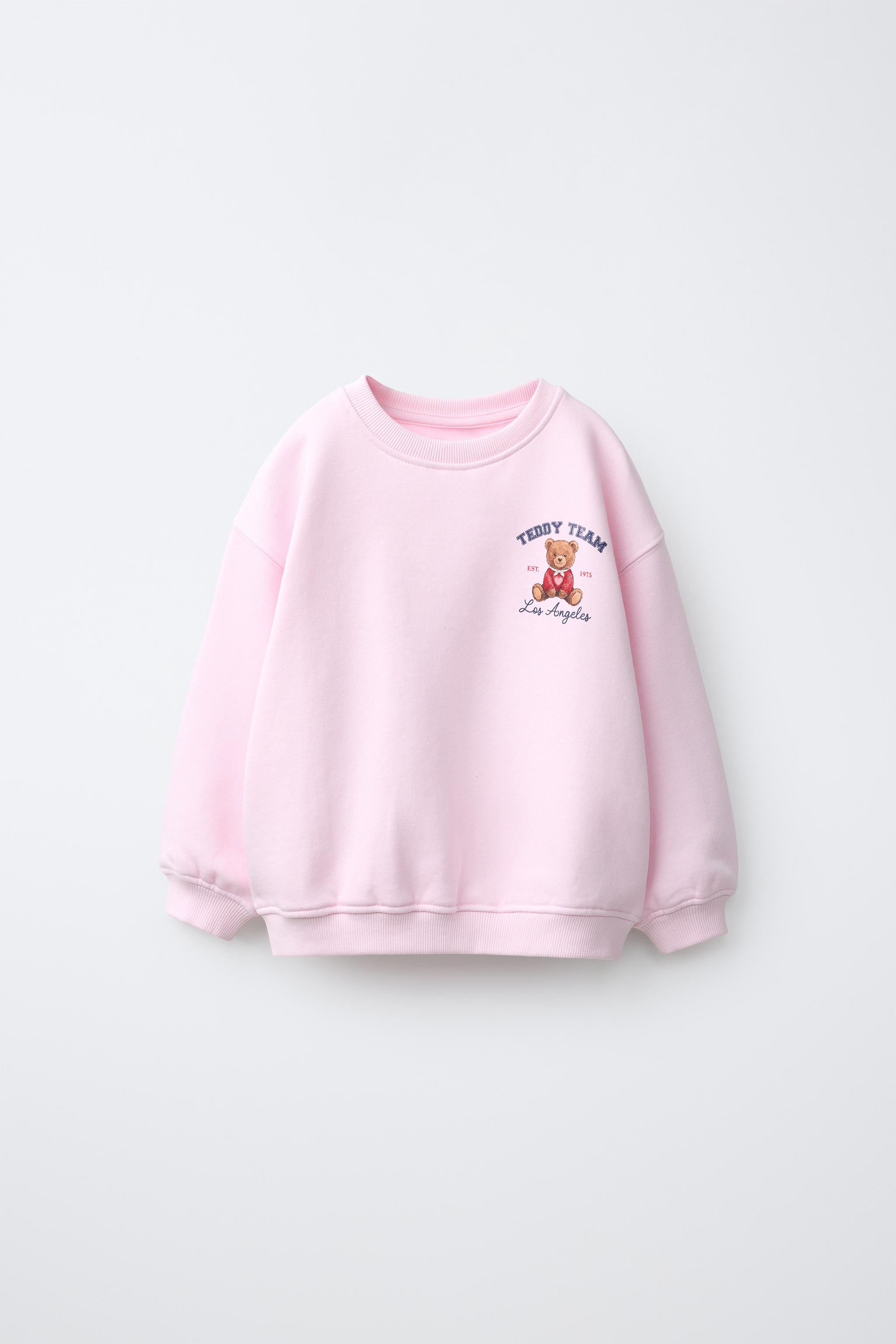 TEDDY PRINT SWEATSHIRT — Pink / White