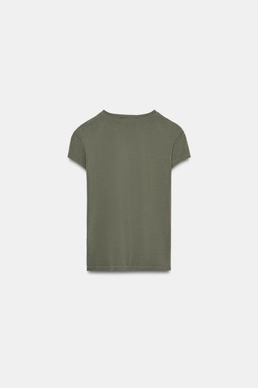 SLIM FIT SHORT SLEEVE T-SHIRT - Khaki by Zara - Image 6