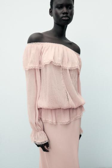 COLD SHOULDER BIB SHIRT - Pink by Zara - Image 3
