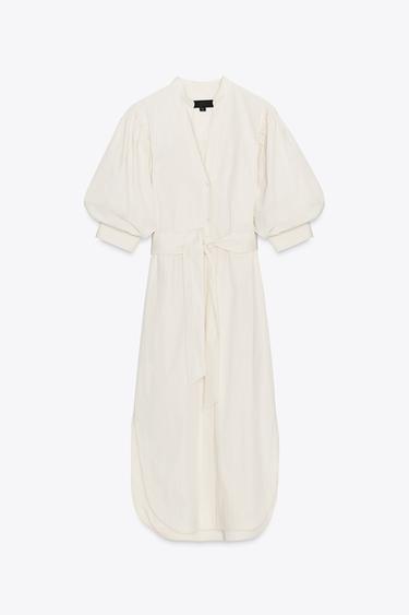 ZW COLLECTION PUFF SLEEVE SHIRT DRESS - Ecru by Zara