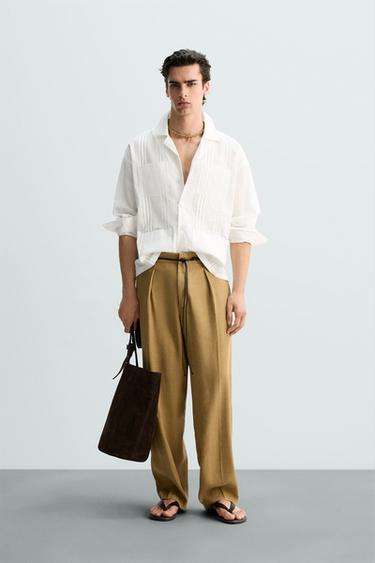 Zara COTTON - LINEN TUCKED SHIRT - White - Image 0