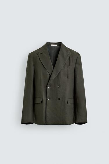 VESTE À DOUBLE BOUTONNAGE 100% LIN - Kaki de Zara